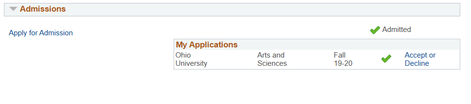 Application status: Admitted