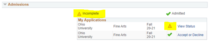 COFA application status: Incomplete