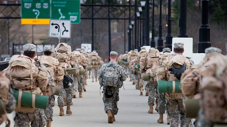 Ohio University military students march down Richland Avenue