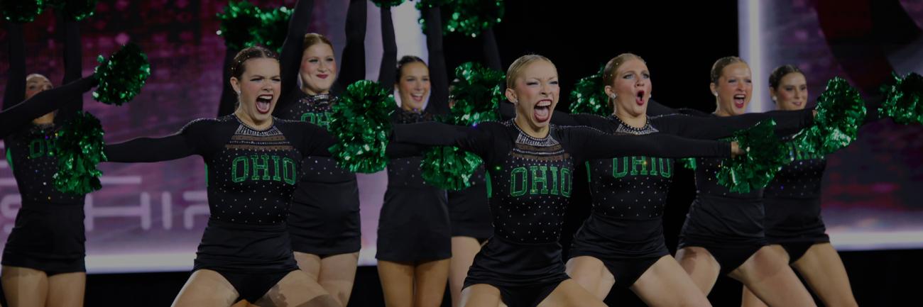 Dance team doing award-winning pom routine at nationals