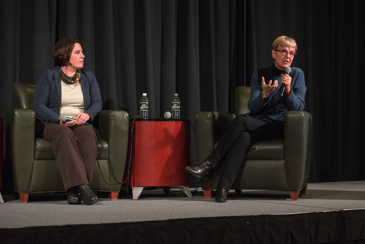 Students, faculty and staff gather in Baker Ballroom on Jan. 24, 2018 for the first OHIO Challenging Dialogues Discussion hosted by President Nellis. Photo by Hannah Ruhoff