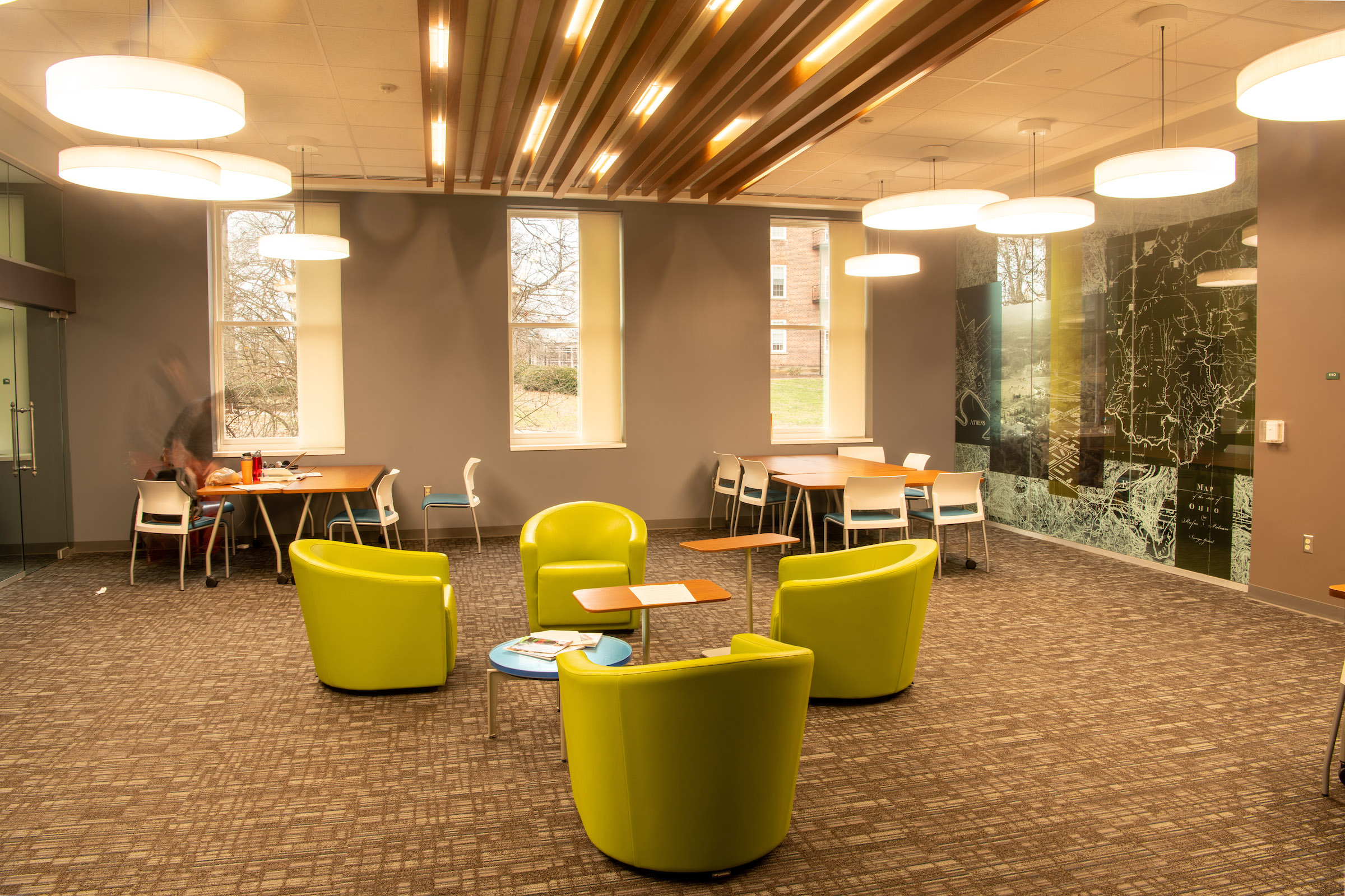 A collaborative space in Ellis Hall after the renovation.