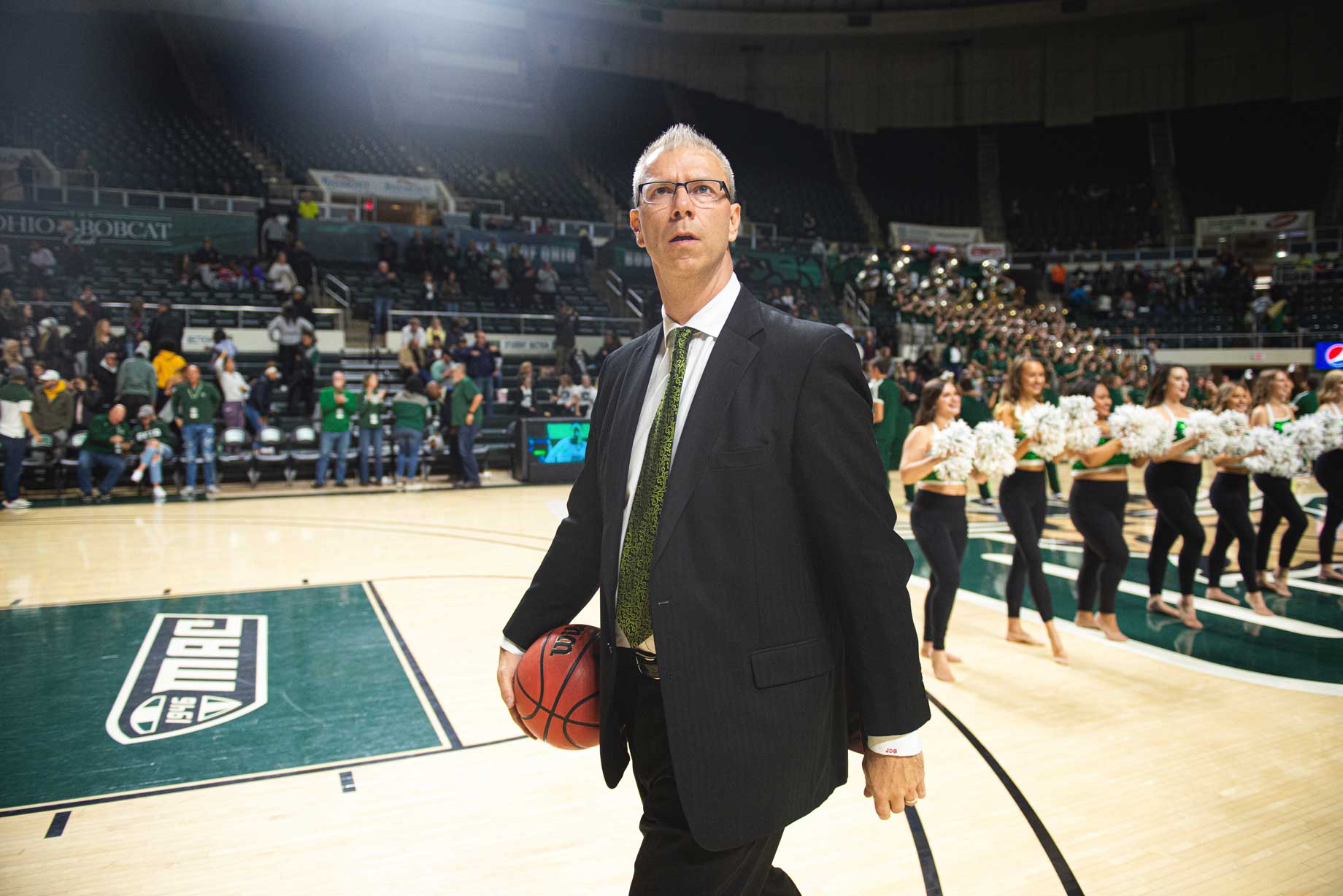 Ohio Bobcats basketball coach Jeff Boals on the basketball court