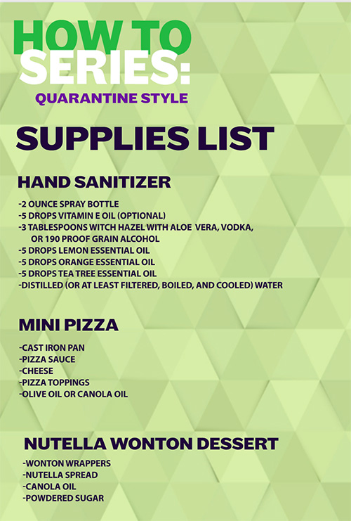 List of Supplies needed March 31