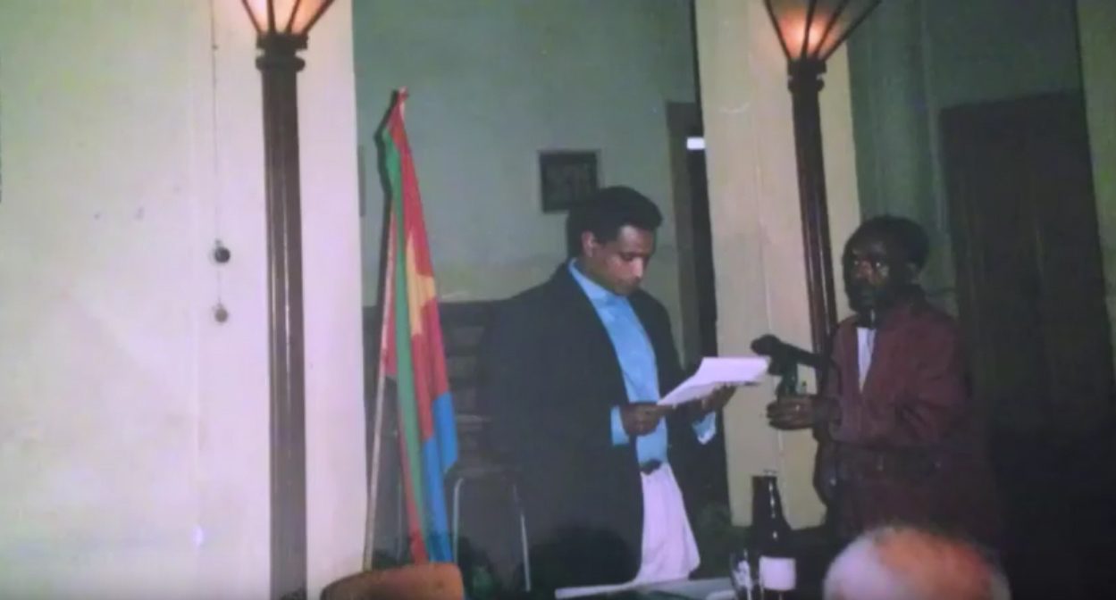 Ghirmai Negash delivers his Freedom of the Writer speech in 1992.