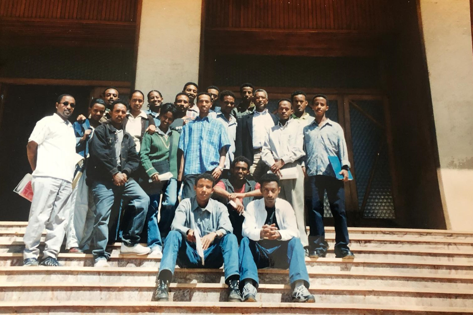 Ghirmai Negash with his class of journalism students at the University of Asmara, 2001-02