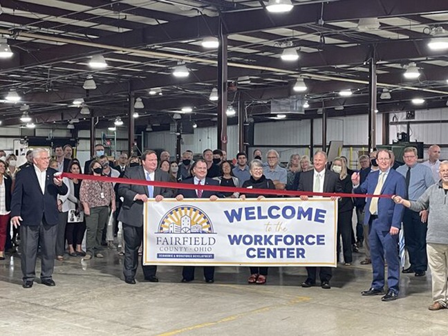 State and local leaders and members of the Ohio University community gather Sept. 22 for a ribbon-cutting ceremony at the Fairfield County Workforce Center