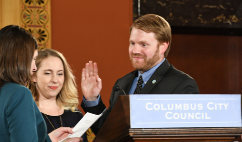 Rob Dorans is sworn in at Columbus City Council.