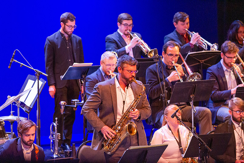 A photo of the Athens Community Jazz Ensemble performing at the Athens Jazz Festival