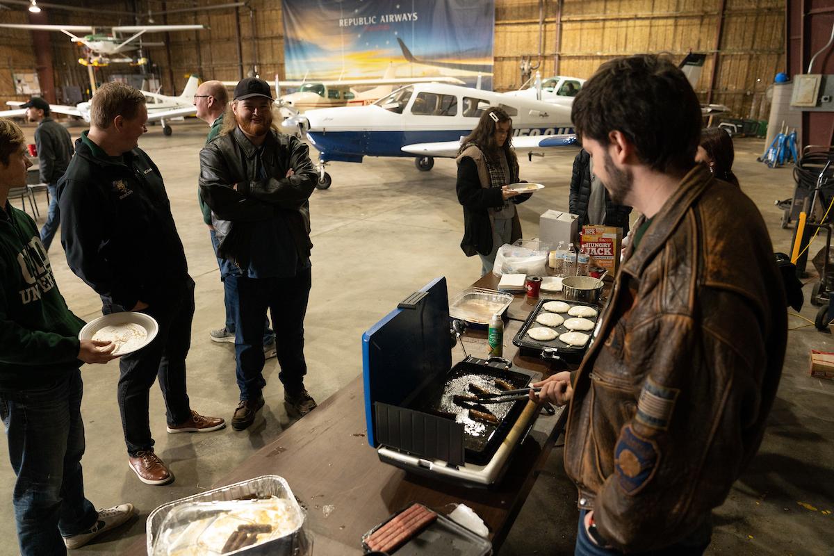 Pilots, students, faculty and staff visit during the Republic Airways event at the Gordon K. Bush Ohio University Airport