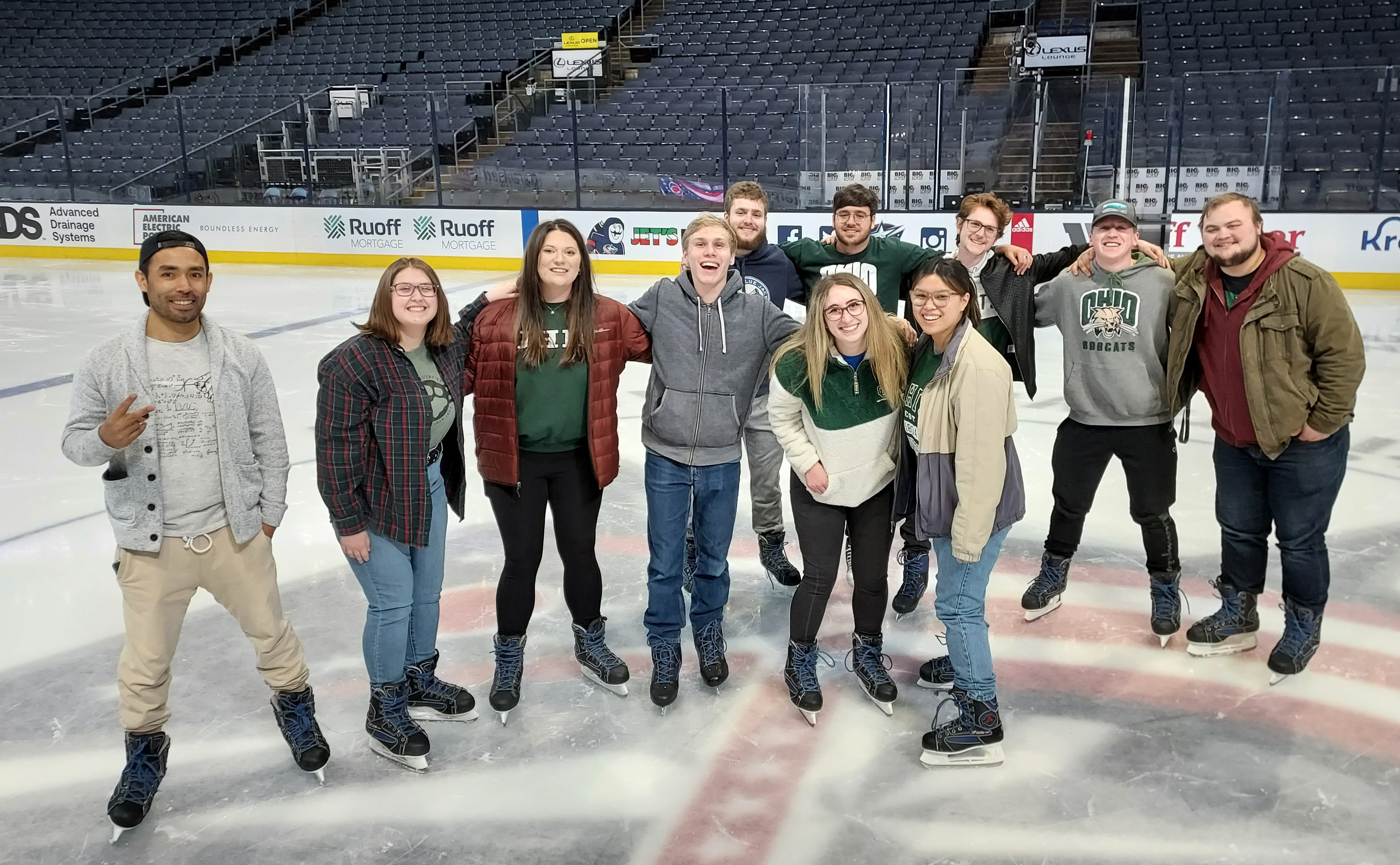 OHIO students are shown on the ice at Nationwide Arena