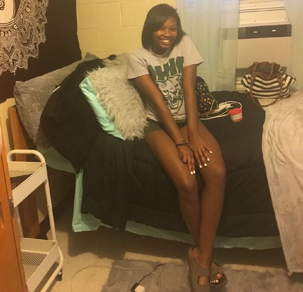 Sir’Quora Carroll is shown in her residence hall at OHIO