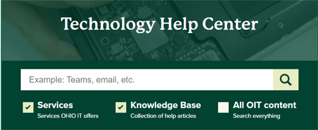 The Technology Help Center search bar