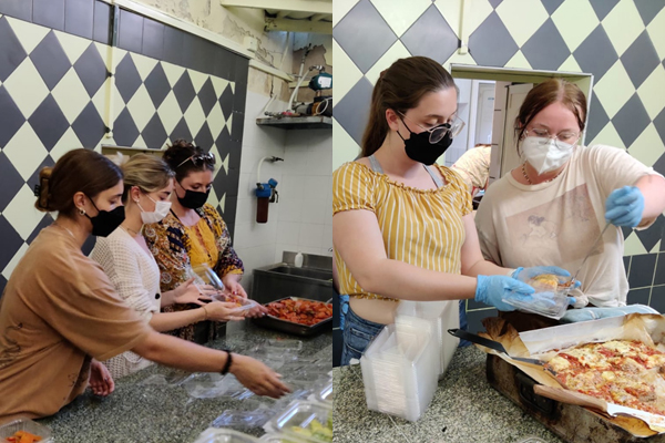 Helping in the kitchens of Caritas, from left: Sydnie KIlgour, Lauren Hayes, Jackie Augustine, Emily Jones and Emily McCarty