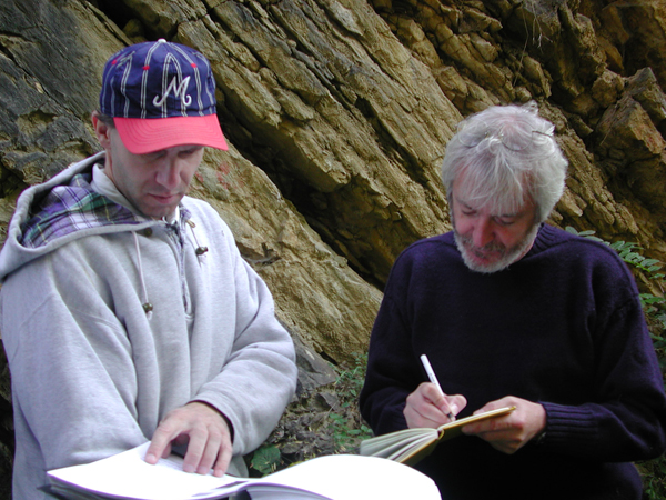 Damian Nance with Czech colleague Petr Kraft taking notes on the Rheic Ocean geology of the Prague Basin in the Czech Republic in 2002.