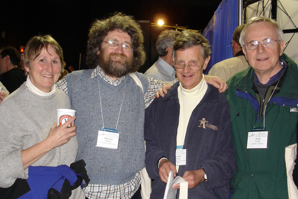 Meg Thompson (left) with colleagues Brendan Murphy (Canada), Duncan Keppie (Mexico) and Jarda Dostal (Canada) at the 2005 Annual Meeting of the Geological Association of Canada in Halifax, Nova Scotia, where they joined Damian Nance (holding camera) in convening a Special Session titled “Assembling Avalon and other peri-Gondwanan terranes.