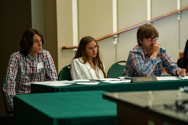 High School students participate in a mock trial in Walter Hall on Ohio University’s Athens Campus.