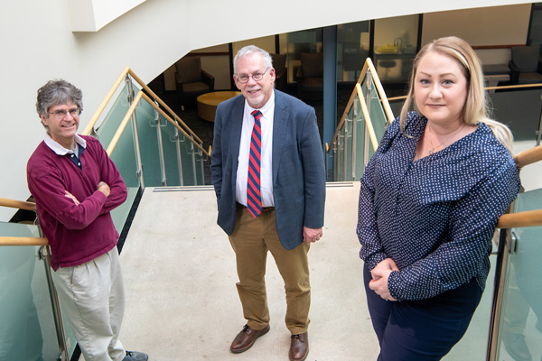 Ohio University professors (left to right) Douglas Goetz, Stephen Bergmeier and Kelly McCall, who discovered a compound that can possibly help protect against a plethora of physiological and pathophysiological diseases.
