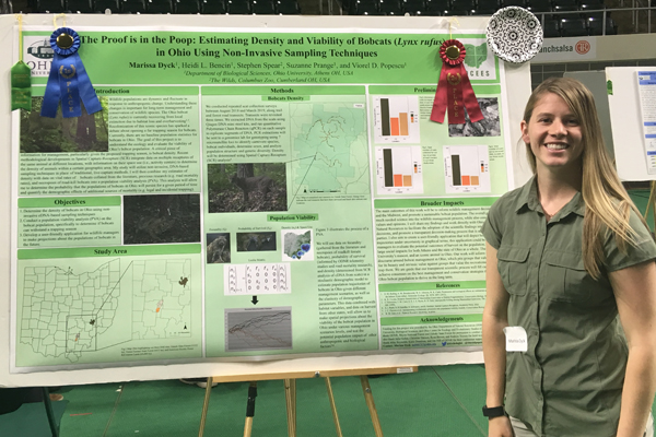 Marissa Dyck won second in the Biological sciences group and first in the Center for Entrepreneurship poster presentation at the Student Research and Creativity Expo 2019.