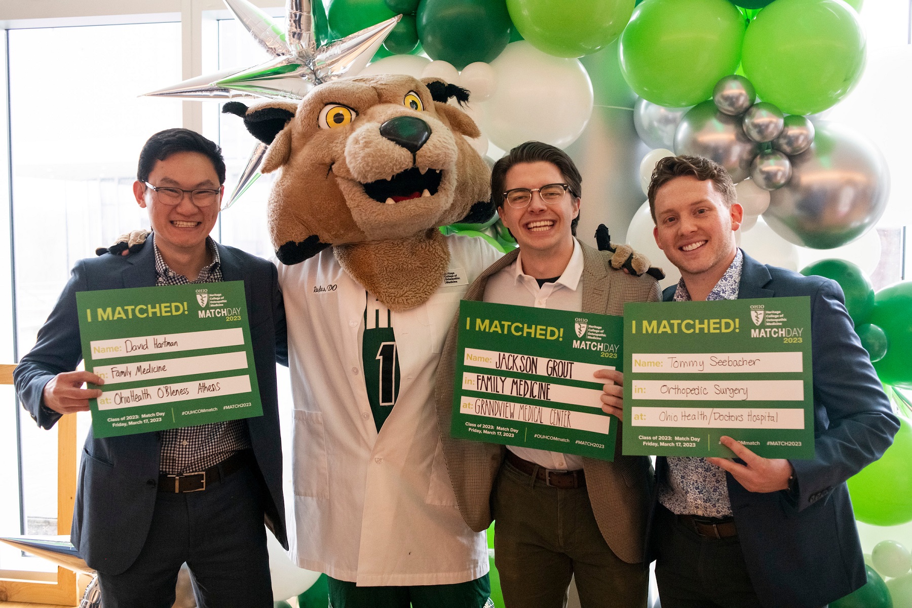 OHIO students are shown with Rufus at Match Day