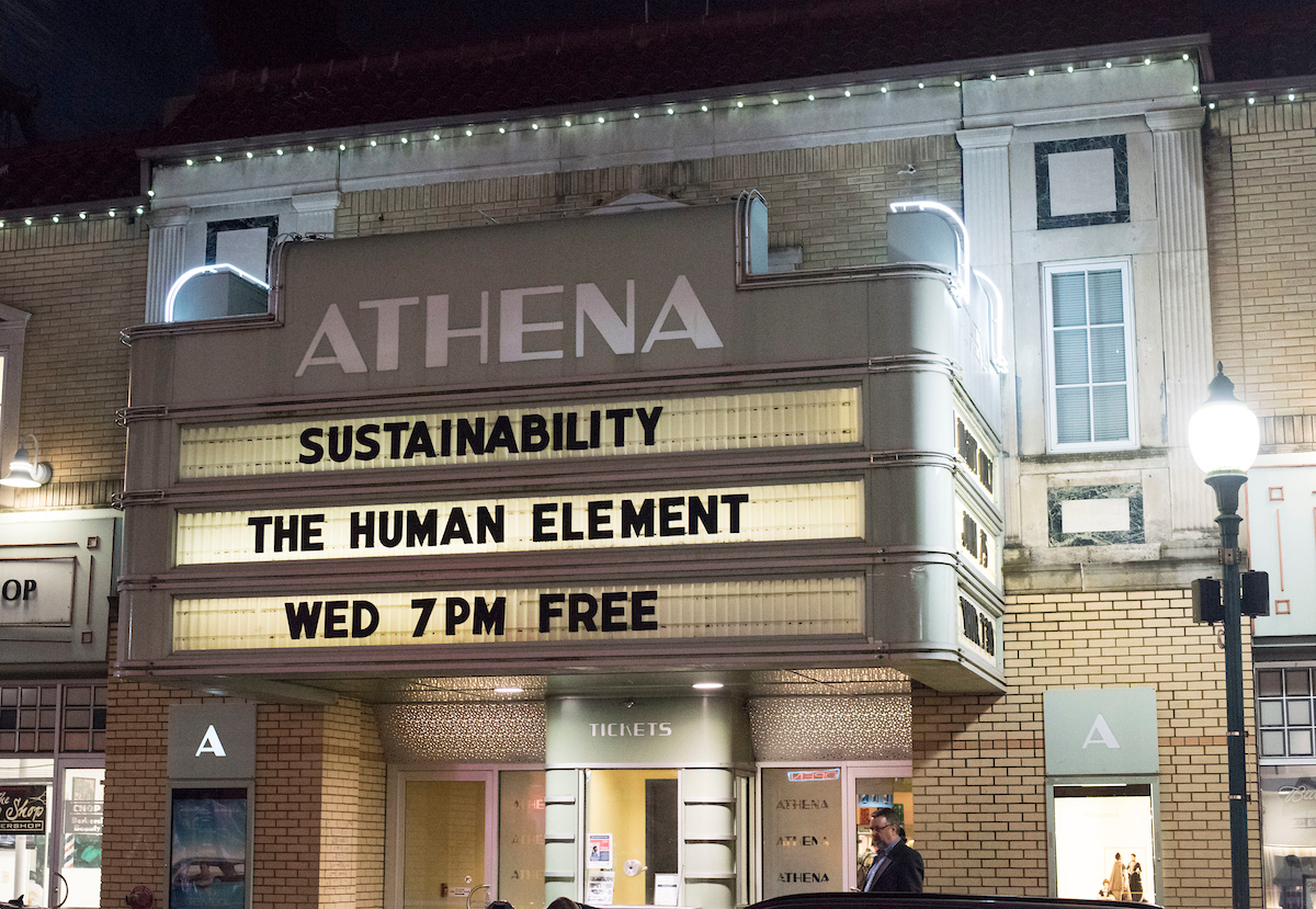 Athena Cinema at night. 