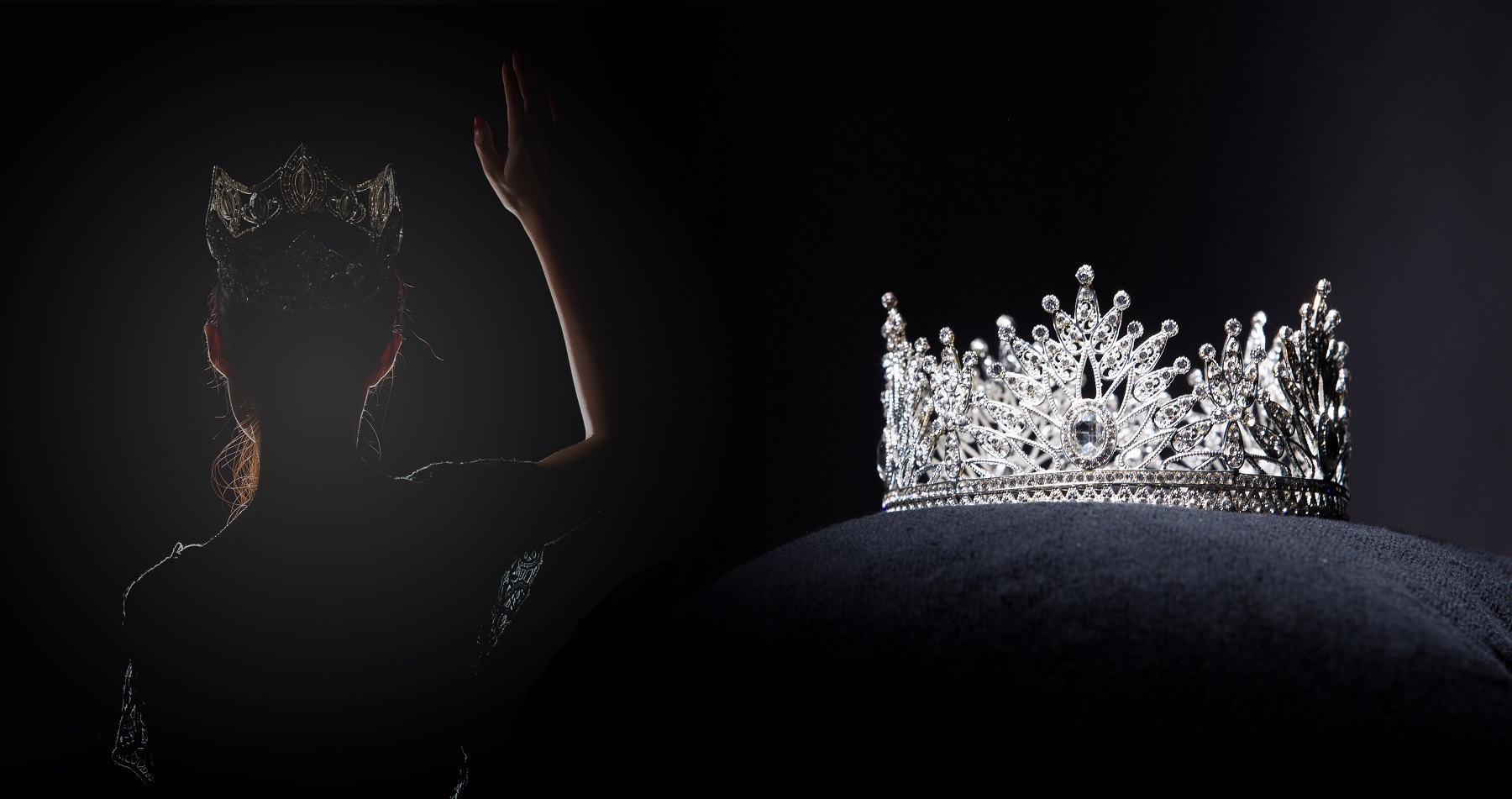 An image of the Miss Universe crown and a contestant