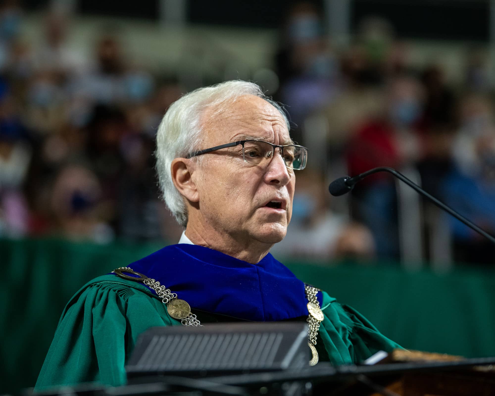 Ohio University President Hugh Sherman speaks at Fall 2021 Commencement.