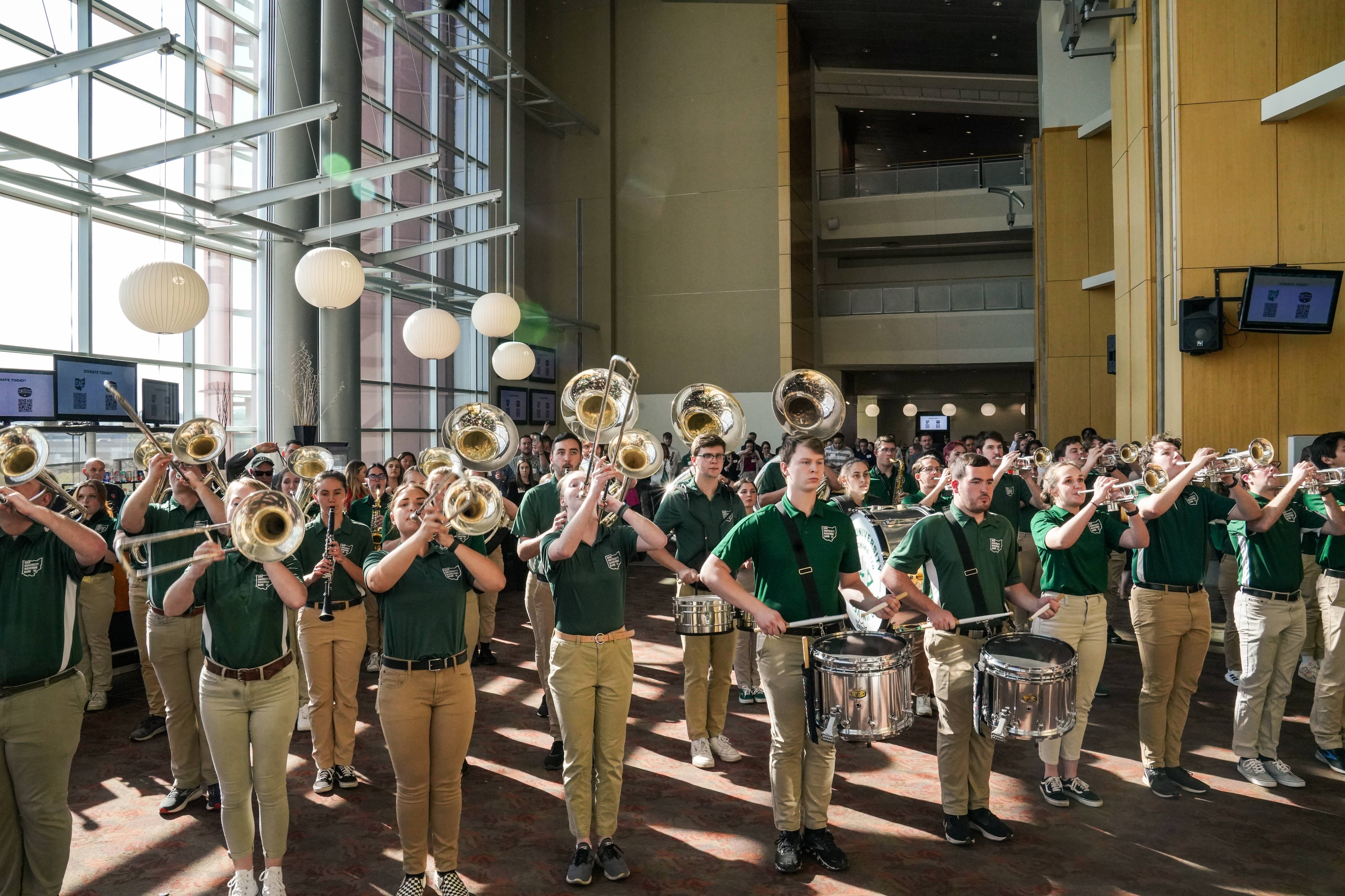 The Marching 110 performs at the Bobcat Networking Event