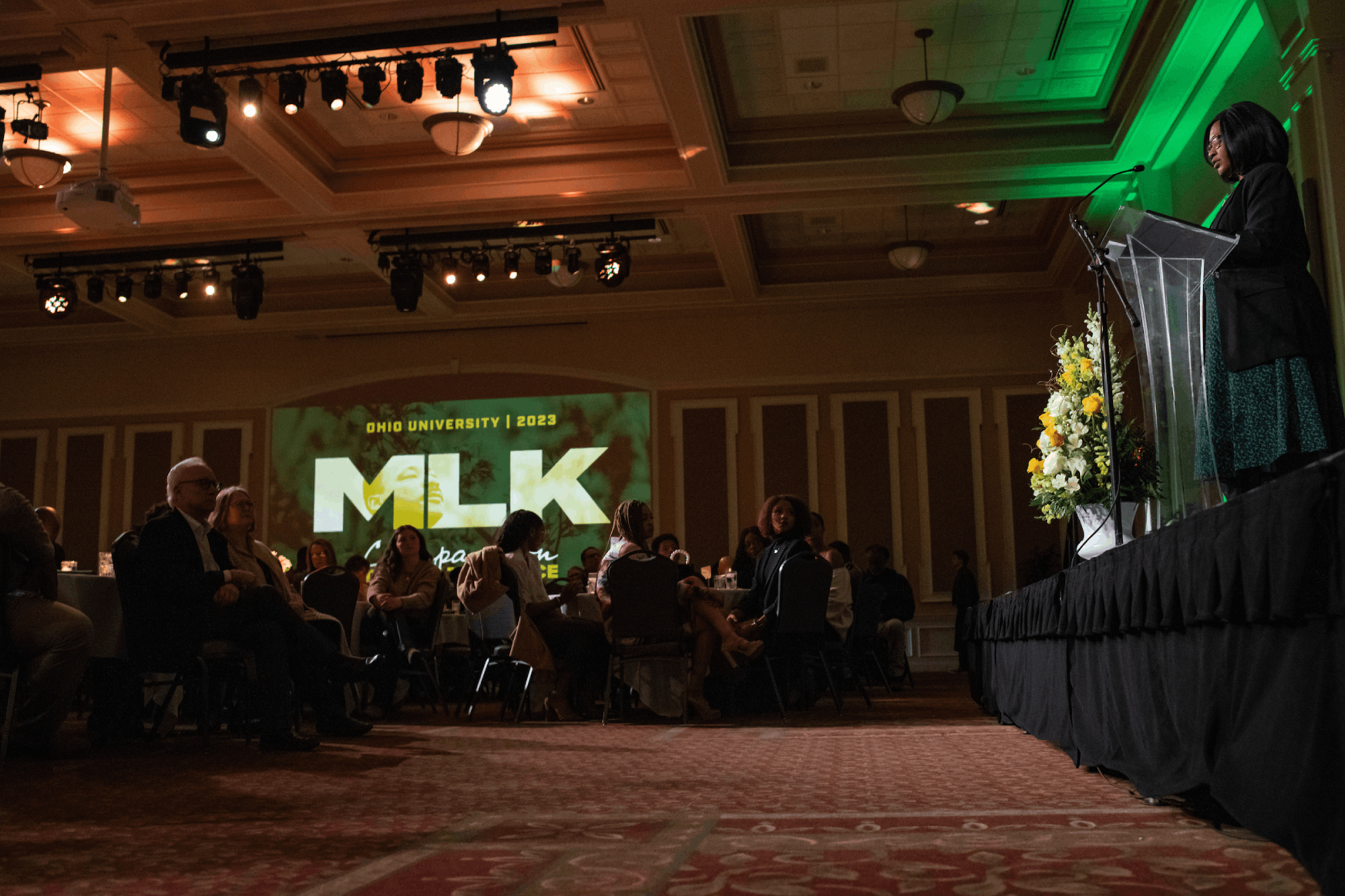 Dr. Salome Nnoromele, the interim Vice President of Diversity and Inclusion, gives her remarks at the Martin Luther King Jr. Celebration brunch.