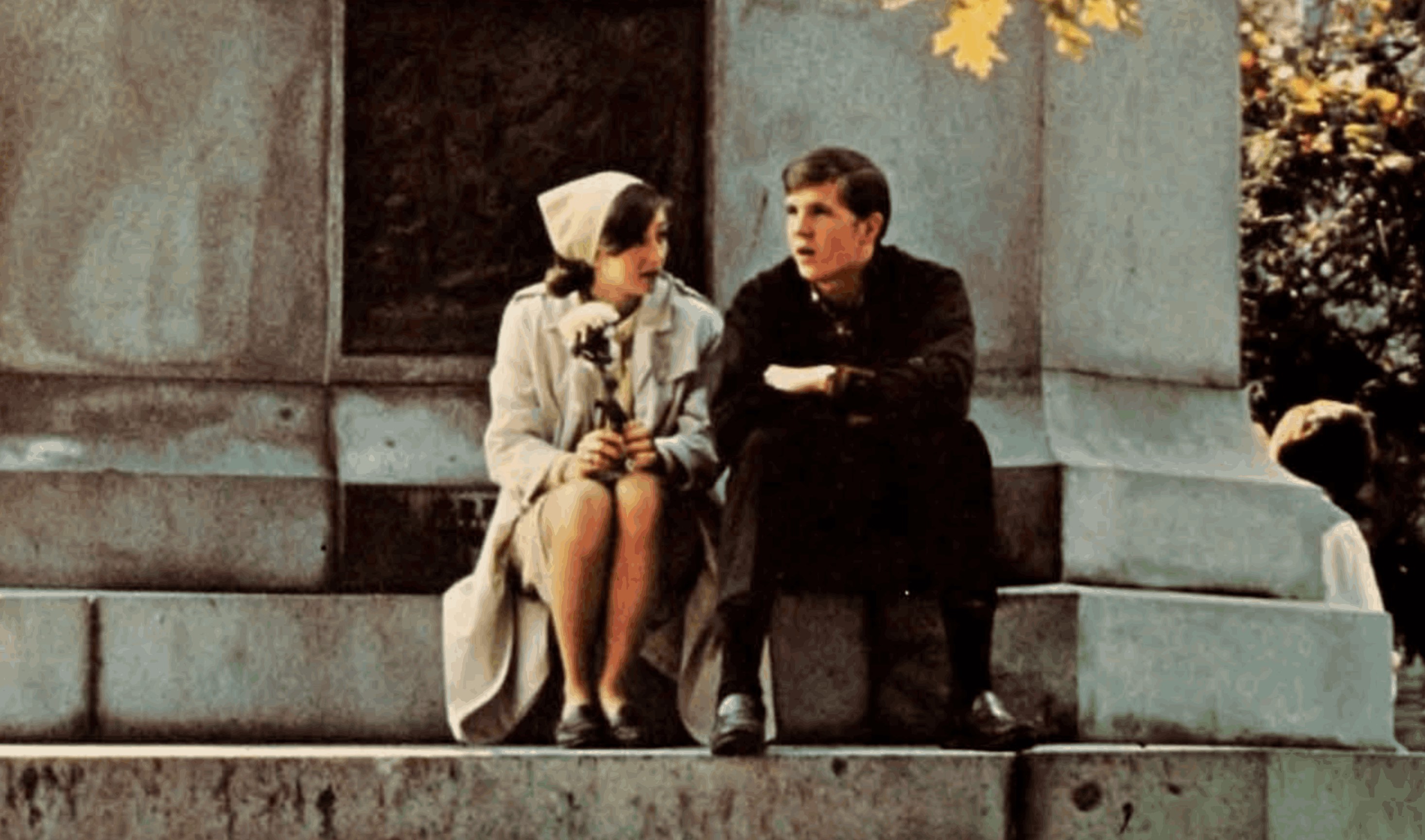 This image of a couple sitting at the base of the monument was included in a photo essay at the front of the 1968 Athena yearbook. Photo courtesy the Mahn Center for Archives & Special Collections
