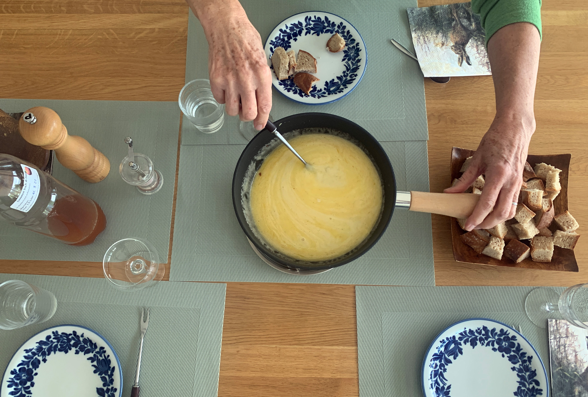 Fondue served by Hanni and René, two locals, on Sept. 17, 2022, in Lucerne, Switzerland. Leslie Ostronic joined two locals to explore Lucerne on Sept. 17, 2022.