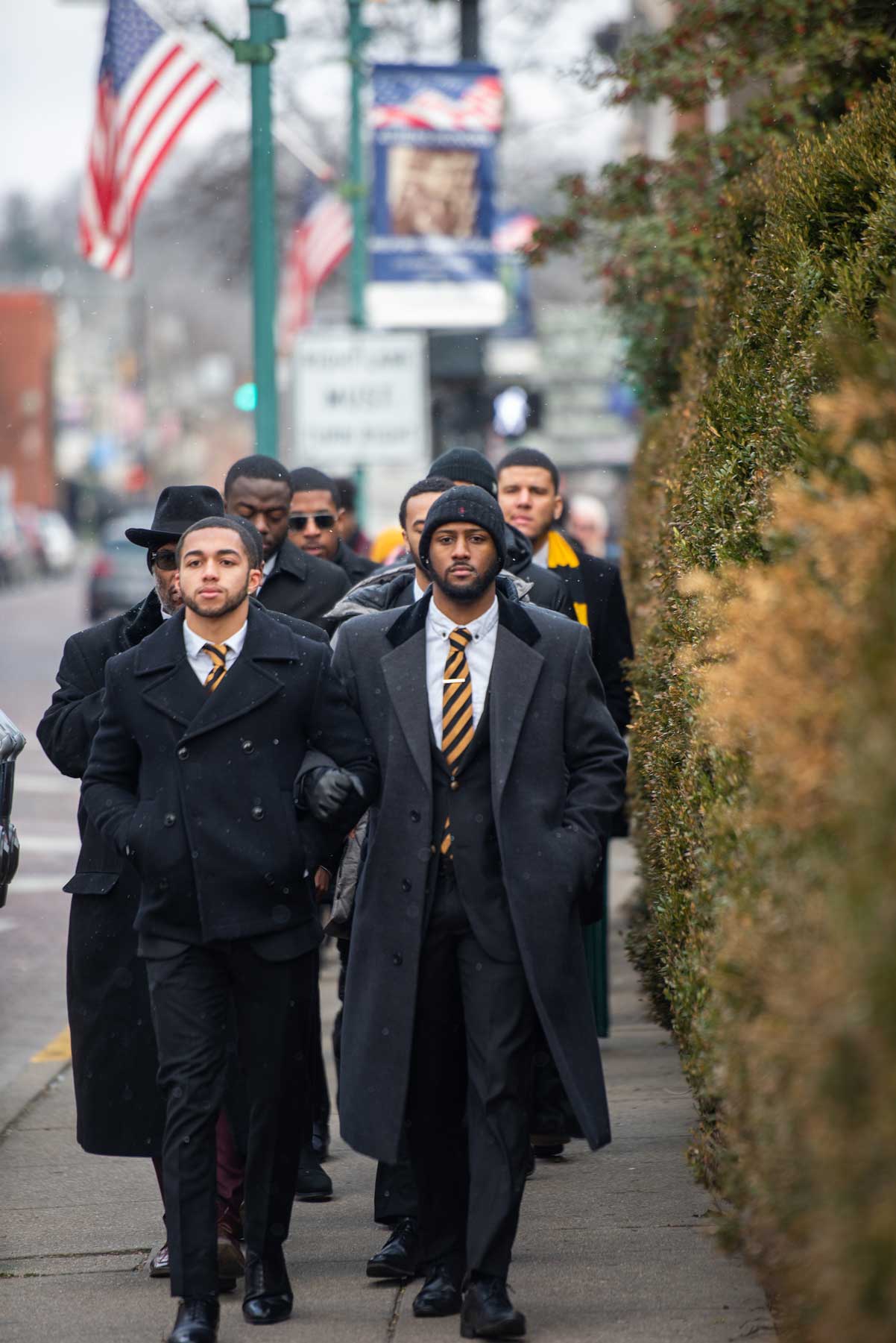 Photo of the MLK Jr. Day silent march procession going down Court St.