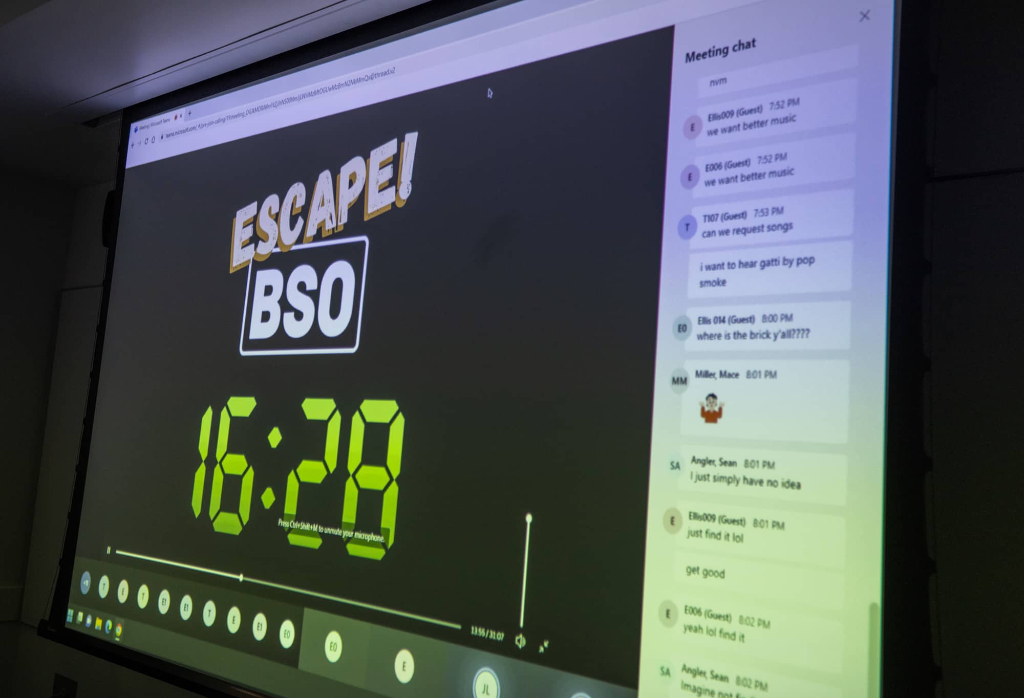 The clock counts down during a BSO escape room game.
