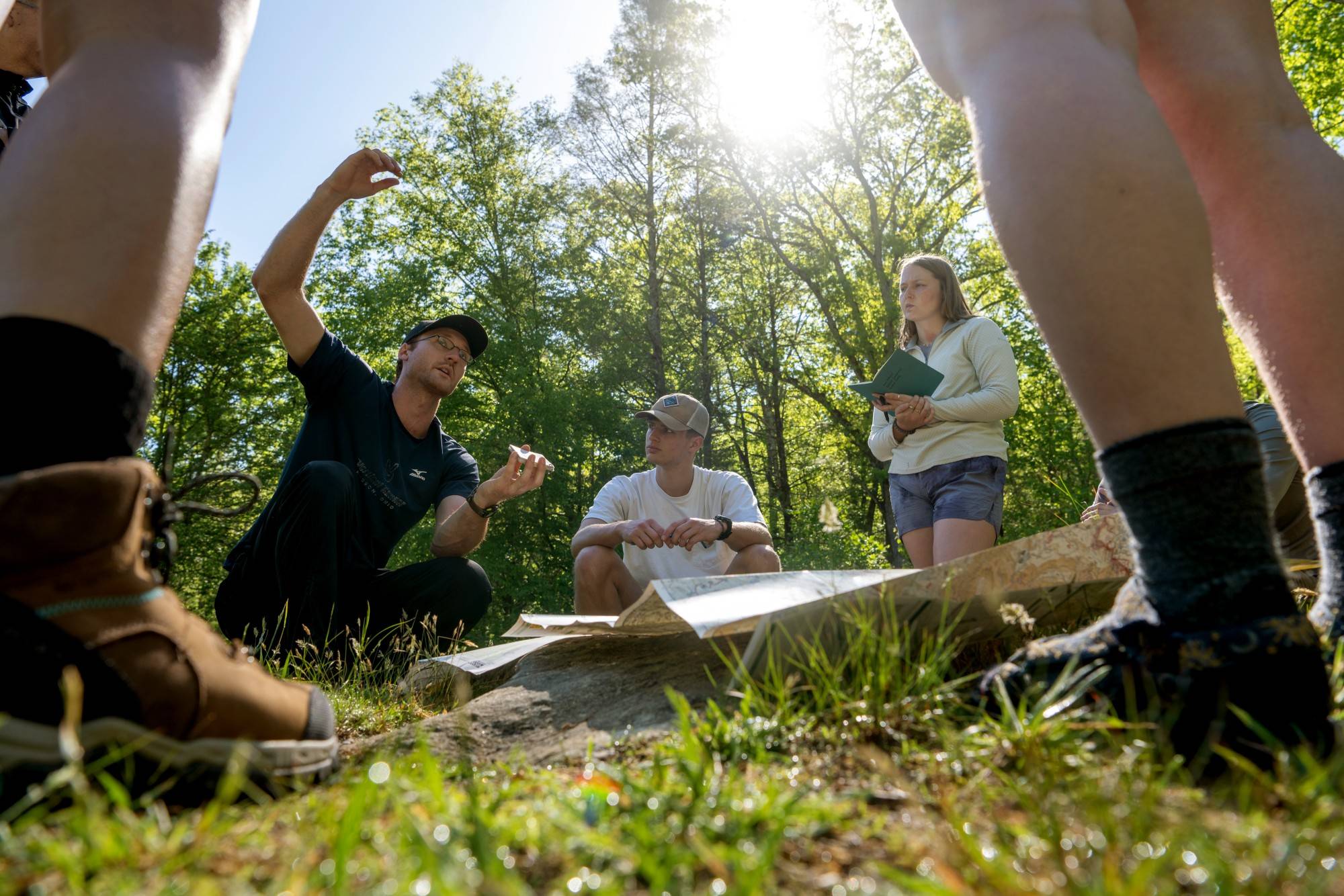 Kevin Osborne leads a navigation lesson at the start of the backpacking portion of the class.