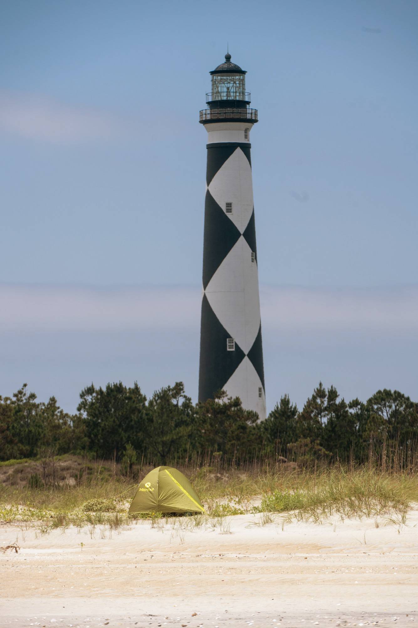 Students camped in the shadow of Cape Lookout Lighthouse on the third night in the Outer Banks.