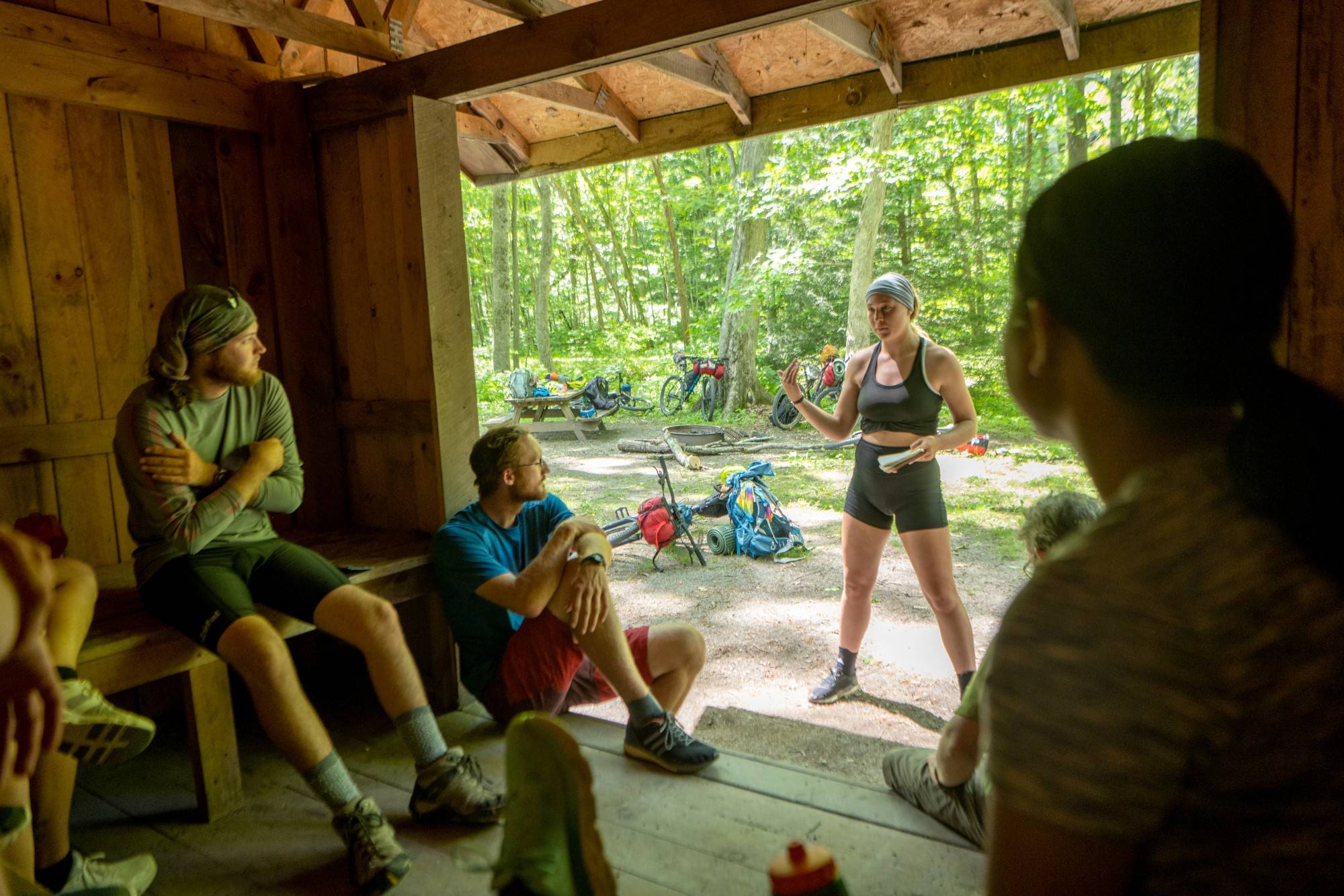 Reagan Berg teaches a lesson about the environmental stewardship following a lunch break on the Greenbrier Trail.