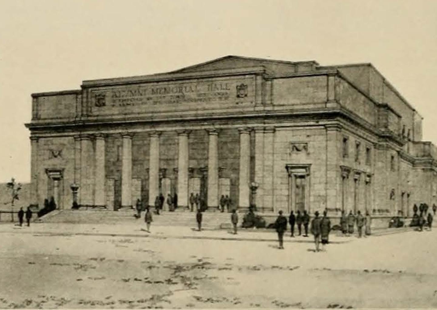 The 1923 Athena Yearbook features an architect’s drawing for what would become Templeton-Blackburn Alumni Memorial Auditorium. Image courtesy of the Mahn Center for Archives and Special Collections