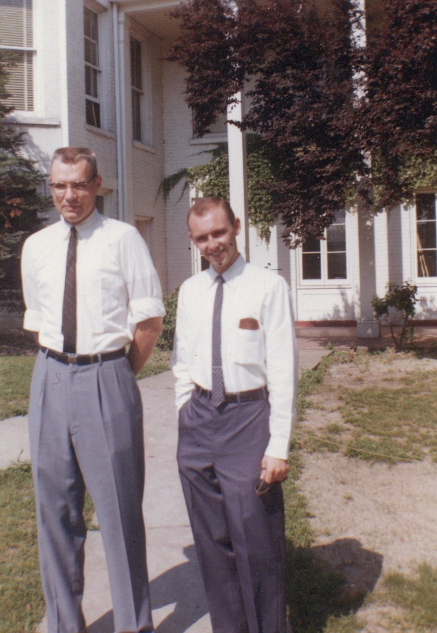 Gary Clark stands with Phi Tau roommate and lifelong friend Bill Katholi in Athens in 1960.