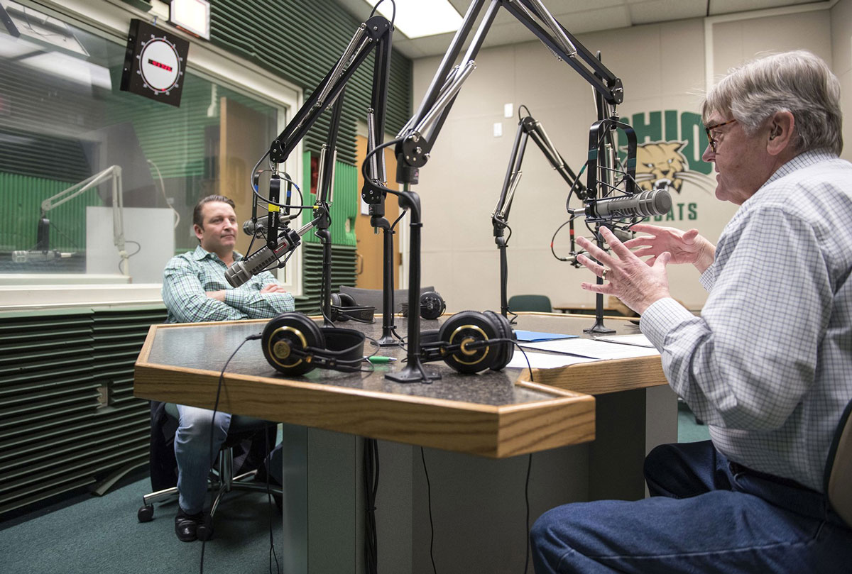 Winston Breeden III and Tom Hodson, BSJ ’70 director and general manager of WOUB Center for Public Media during an interview