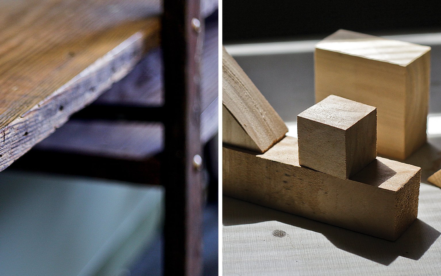 Close-up of wooden table parts