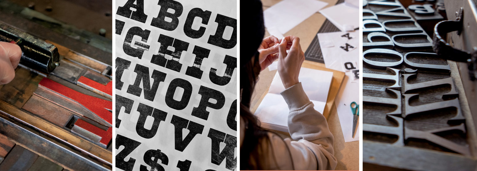 Different closeup photos of typeface letters for printing