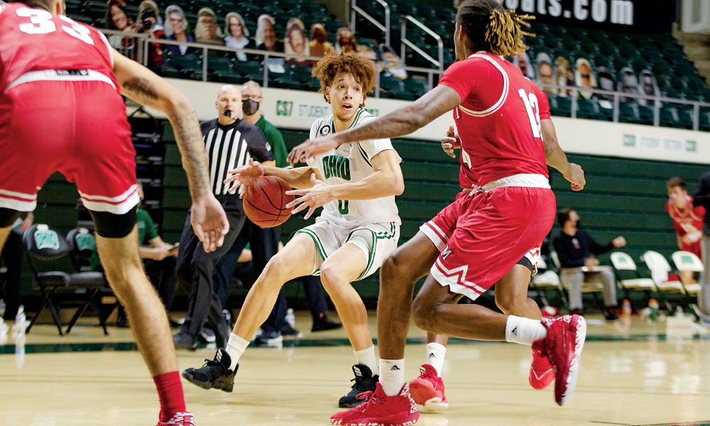 Basketball players on court