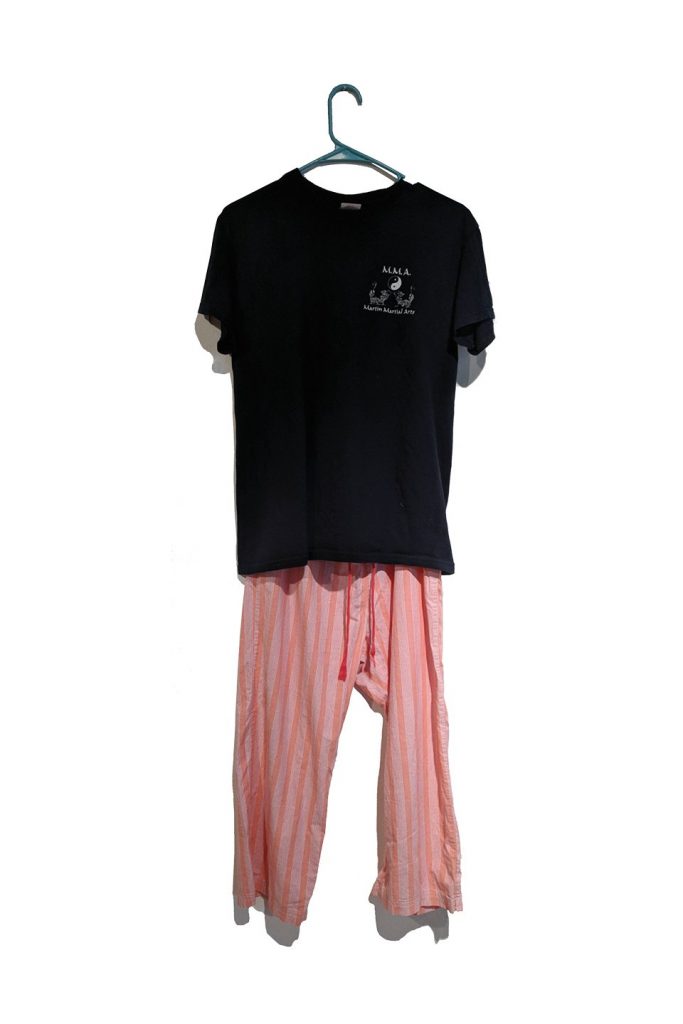 Black tshirt and pink pajama pants