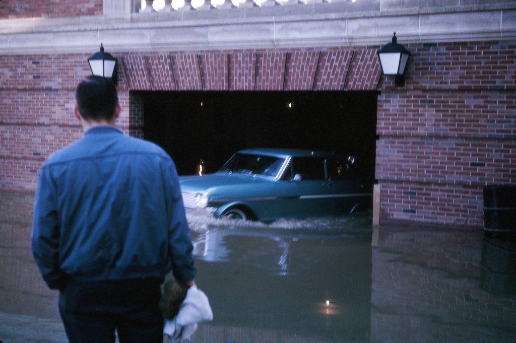 1968 Athens flood, car in garage