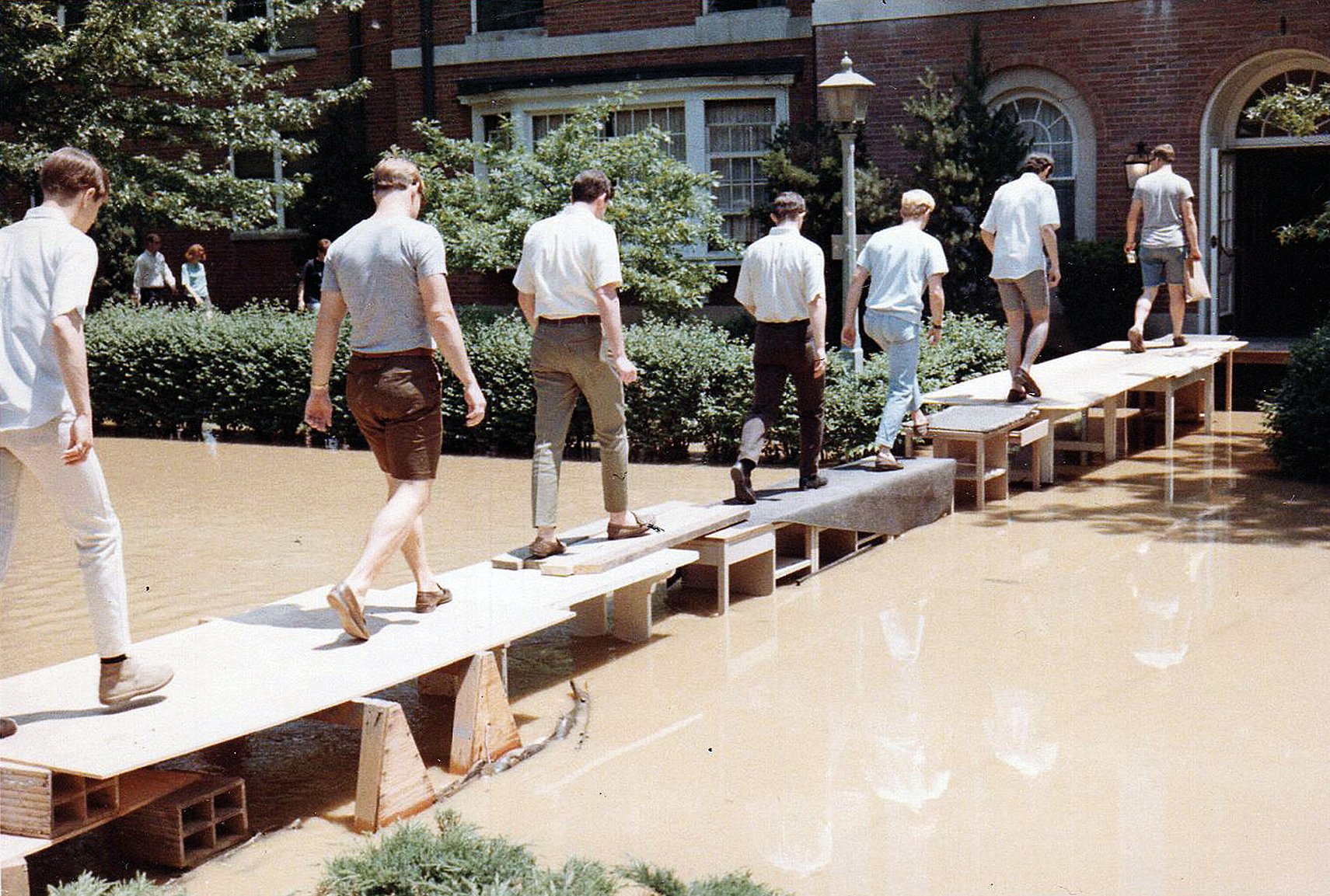 Before the epic task of moving the Hocking River took place in 1970, water would course through campus and cause massive flooding.