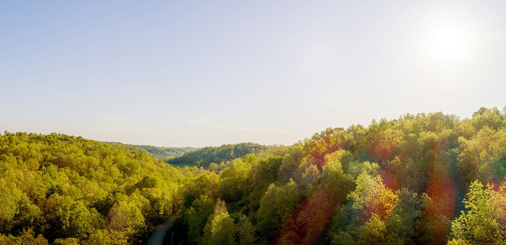 view of hills of Amesville, Ohio from a drone