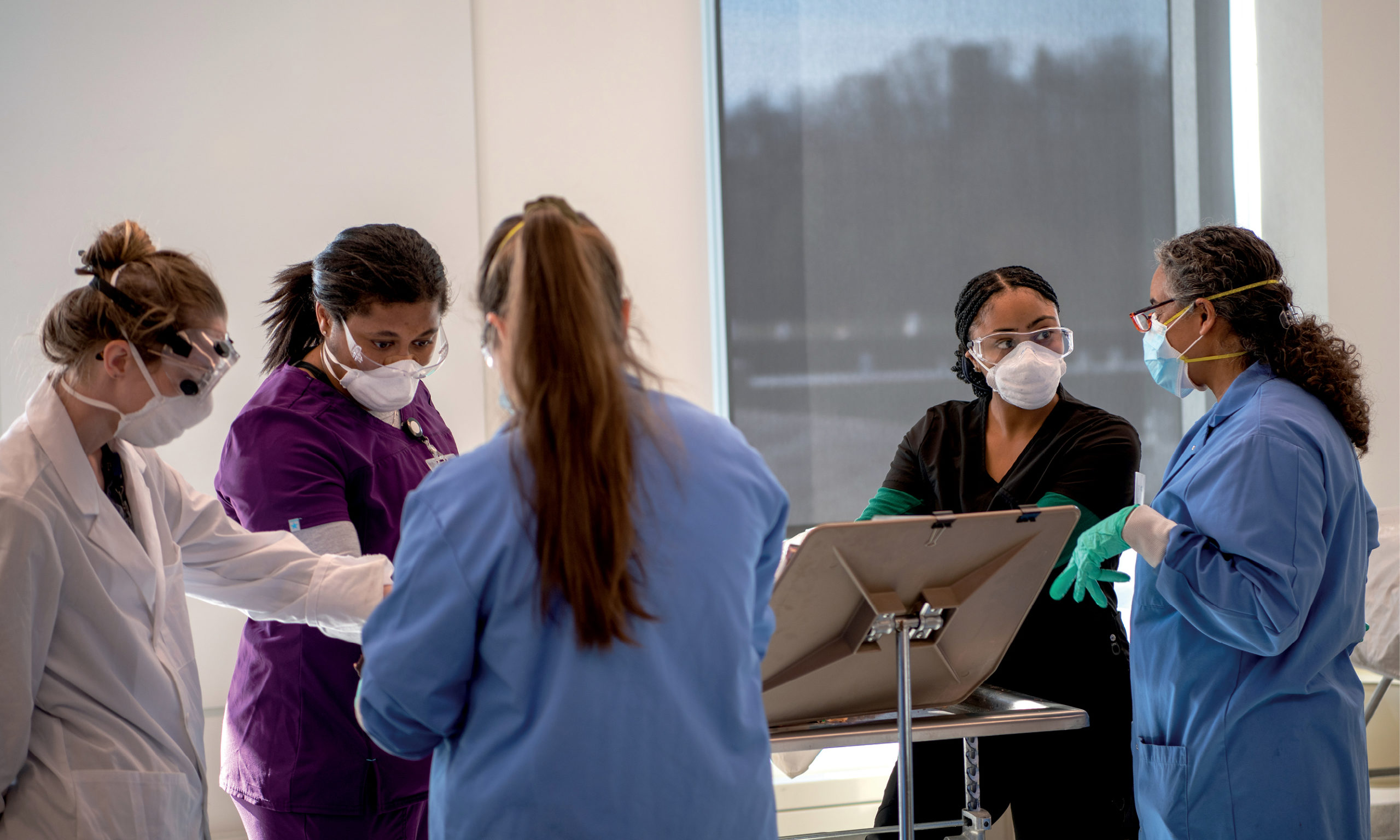 Medical students study in the new anatomy lab inside Heritage Hall under the direction of Professor of Anatomy Dr. Susan Williams. Photo by Ben Wirtz Siegel, BSVC ’02