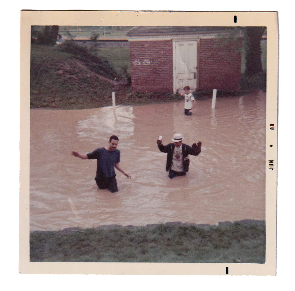 Student passing, 1968 flood, Athens Ohio