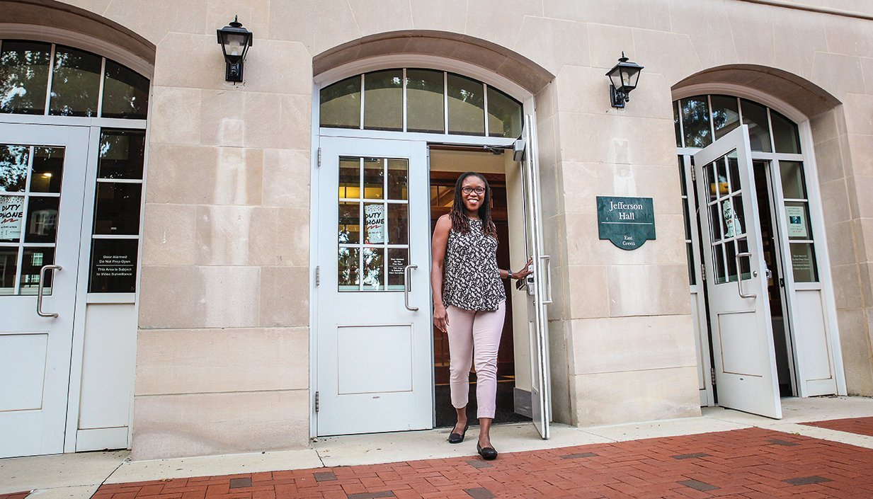 Kay-Anne Darlington, MA '10, PHD '15, portrait outside Jefferson Hall