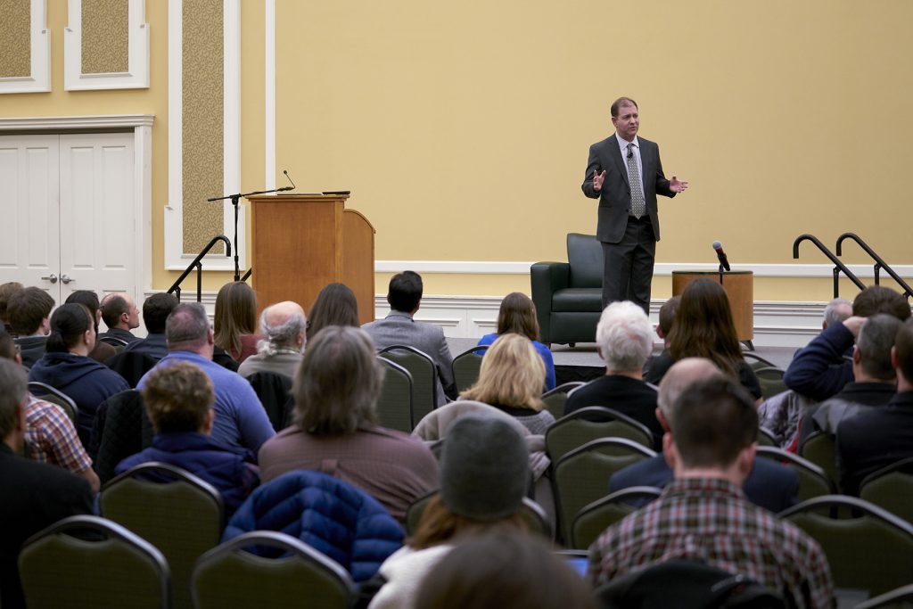 Kenneth Stern, former CEO of NPR and author of Republican Like Me: How I left the Liberal Bubble and Learned to Love the Right, delivers the conference’s keynote on the modern divide between Democrat and Republican ideologies. Photo by Evan Leonard, BSVC ’18